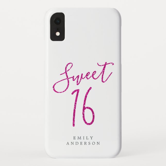 Coques Case-Mate iPhone Sweet 16 Rose Parties scintillant Script Blanc 16e (Dos)