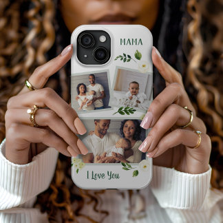 Coque iPhone 15 Mini Sweet Greenery Mama cadeau photo personnalisé