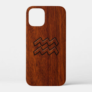 Coque iPhone 12 Mini Symbole Aquarius Zodiac Style acajou Brown