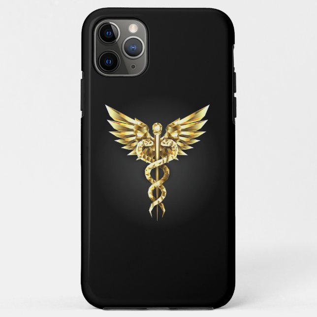 Coques Case-Mate iPhone Symbole caducee polygonale en or (Dos)