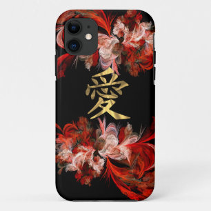 Case-Mate iPhone Case Symbole d'amour chinois sur la fractale rouge