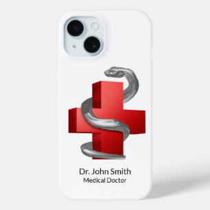 Coque Pour iPhone 15 Symbole de croix Médicale rouge serpent d'argent