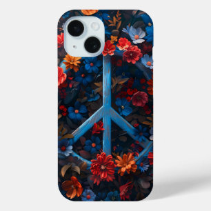 Coque Pour iPhone 15 Symbole de la paix florale de minuit