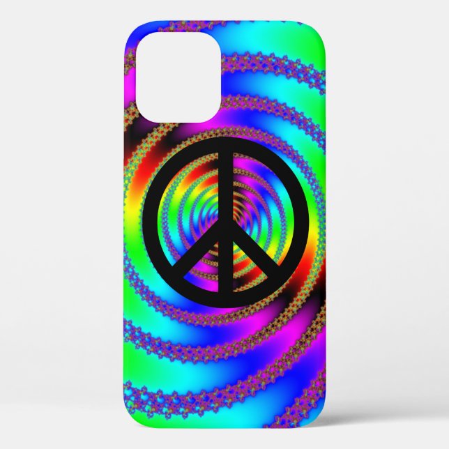 Coques Case-Mate iPhone Symbole de paix arc-en-ciel fractal et noir (Verso)