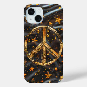 Coque Pour iPhone 15 Symbole de Paix en Or Cosmique