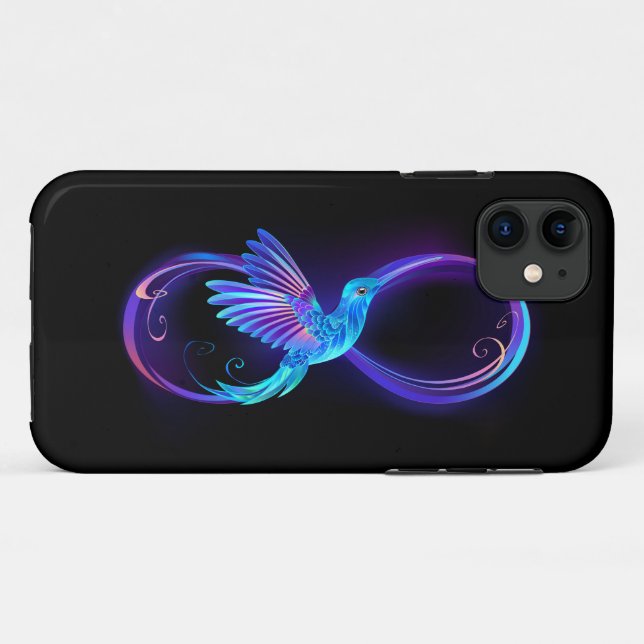 Coques Case-Mate iPhone Symbole d'infini néon avec colibri brillant (Dos (Horizontal))
