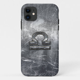 Coque iPhone 11 Symbole du Zodiaque de Libra en acier argenté