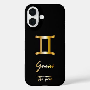 Coques iPhone 16 Symbole Gemini Zodiac, Noir & Or
