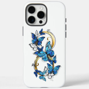 Coques iPhone 16 Pro Max Symbole infini de papillons Morpho bleus