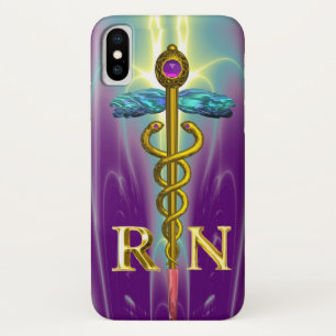 COQUES POUR iPhone SYMBOLE INSCRIT CADUCÉE D'INFIRMIÈRE OR BLEU VIOLE