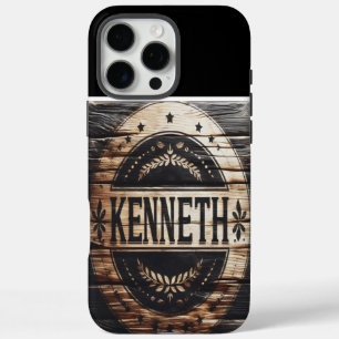 Coques iPhone 16 Pro Max SYMBOLE rustique EN BOIS AVEC Kenneth