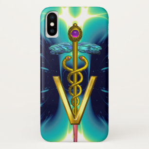 Case-Mate iPhone Case SYMBOLE VÉTÉRINAIRE DU CADUCÉE D'OR / Bleu sarcell
