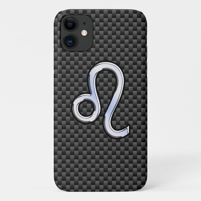 Coques Case-Mate iPhone Symbole Zodiaque Leo Argent Fibre Carbone Charbon (Dos)