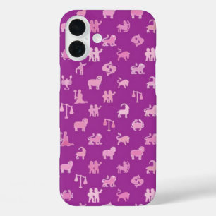 Coques iPhone 16 Plus Symboles zodiaques, arrière - plan violet moyen