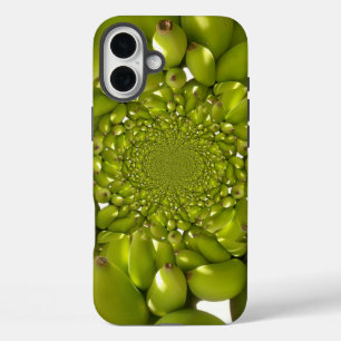 Coques iPhone 16 Plus Symétrie Tropicale Kaléidoscope de Bananes Verte