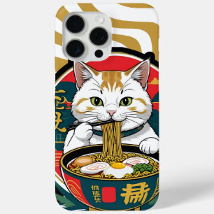 Coque iPhone 15 Pro Max Sympa Chat Lucky Manger Ramen Bowl Illustration