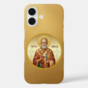 Coques iPhone 16 T-Shirt avec icône orthodoxe de Saint Nicolas
