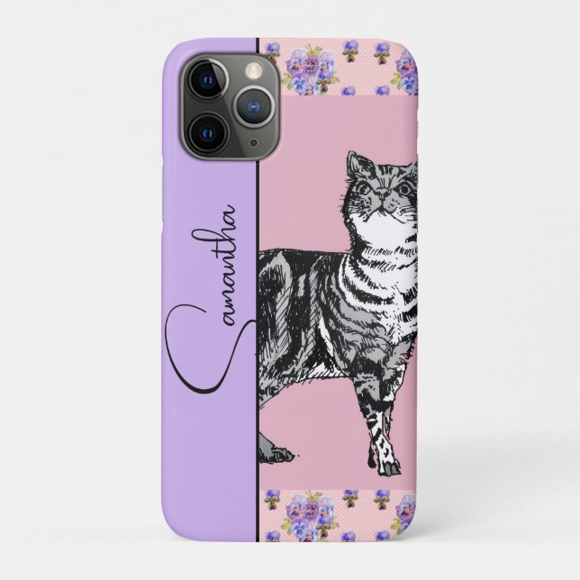 Coques Case-Mate iPhone Tabby Cat Cats Feline Pink Lavender Girls Name (Dos)