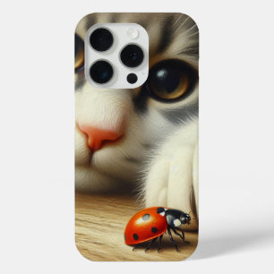 Coque iPhone 15 Pro Tabby Chat Avec Ladybug