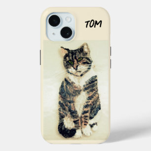 Coque Pour iPhone 15 Tabby Peinture de chat personnalisée