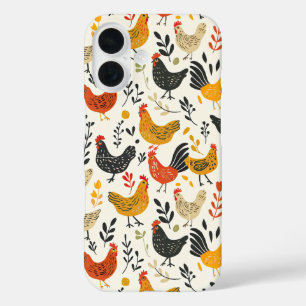 Coques iPhone 16 Tableaux et poulets Illustration simple Imprimer