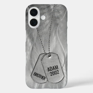Coques iPhone 16 Tags de chien militaire Métal Abstrait