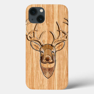 Etui iPhone 13 Tail blanche Tête de cerf Bois Graisse