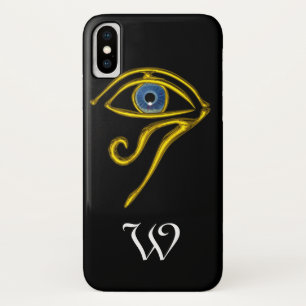 Coque iPhone X TALISMAN BLEU, MONOGRAMME DE L'ŒIL D'HORUS ; noir