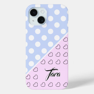 Coque Pour iPhone 15 Tara - Nom Modèle - Bleu Clair Et Rose Pastel