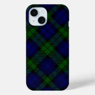 Coque Pour iPhone 15 Tartan Black Watch bleu vert carreaux