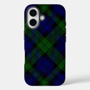 Coques iPhone 16 Tartan Black Watch bleu vert carreaux