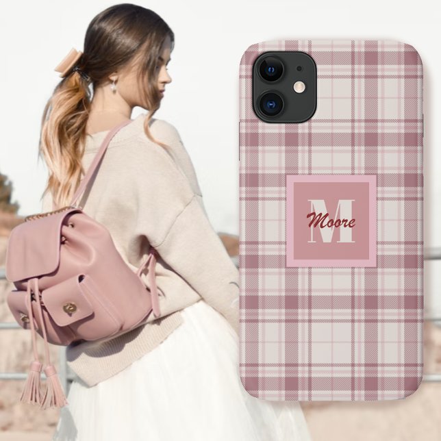 Coques Case-Mate iPhone Tartan - ciment blanc avec teintes roses (Créateur téléchargé)