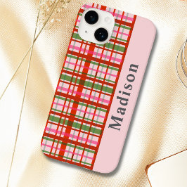 Coque Pour iPhone 14 Tartan de Noël écossais rouge et vert 