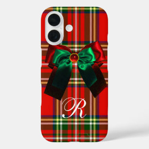 COQUES iPhone 16 TARTAN ÉCOSSAIS ET ROUGE GREEN BOWS NOËL PARTI