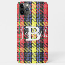 Tartan jaune et rouge À damiers Nom du monogramme