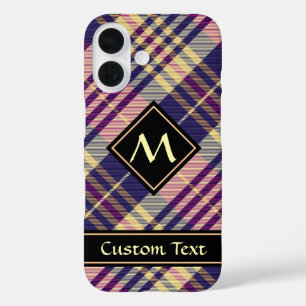 Coques iPhone 16 Tartan mauve, or et bleu