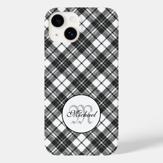 Coques Case-Mate iPhone Tartan motif Noël noir blanc Monogramme (Verso)