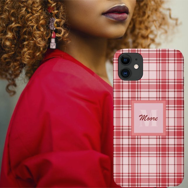 Coques Case-Mate iPhone Tartan - Pastel Rose avec Cerise et Maroon Rouge (Créateur téléchargé)