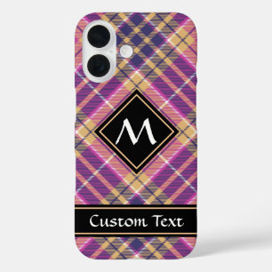 Coques iPhone 16 Tartan rose, or et bleu