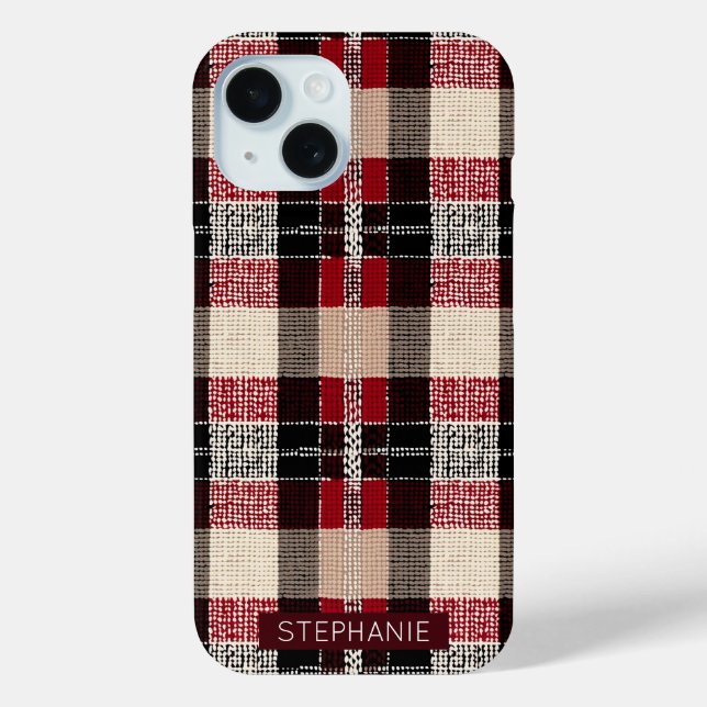 Coques Case-Mate iPhone Tartan rouge classique et noir - Rustique tissé (Verso)