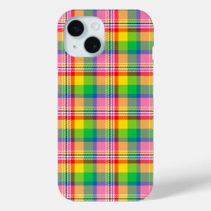 Coque Pour iPhone 15 Tartan vert rose