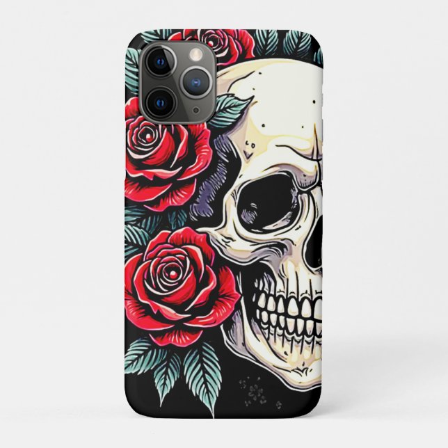 Coques Case-Mate iPhone Tatouage Rose du crâne (Dos)