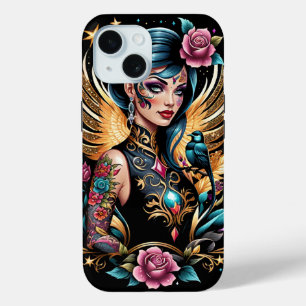 Coque Pour iPhone 15 Tatouages Et Roses 2
