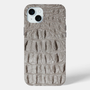 Coque iPhone 15 Mini Taupe moderne Croc Cuir Texture