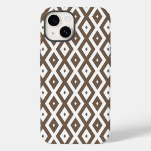 Coque Pour iPhone 14 Taupe motif diamant brun et blanc