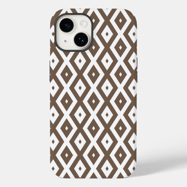Coques Case-Mate iPhone Taupe motif diamant brun et blanc (Verso)