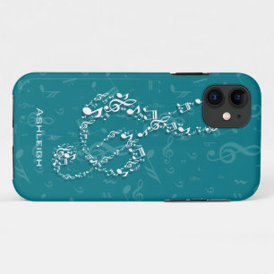 Coque Case-Mate Pour iPhone Teal and White Treble Clef Music Notes