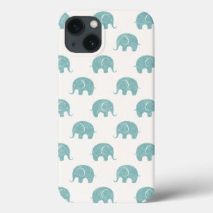iPhone 13 Case Teal Cute Elephant Pattern