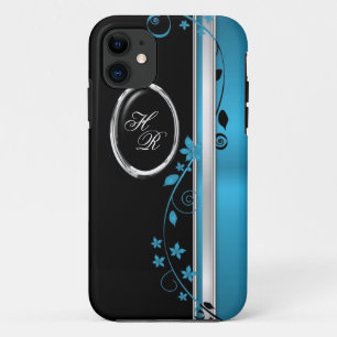 Coque Case-Mate Pour iPhone Teal élégant et caisse florale noire de l'iPhone 5