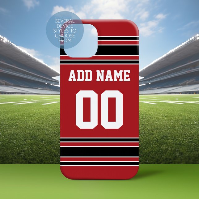 Coques Case-Mate iPhone Team Jersey Red Black Nom personnalisé Numéro (Personalized Phone Case with a Football Jersey Stripe Design)